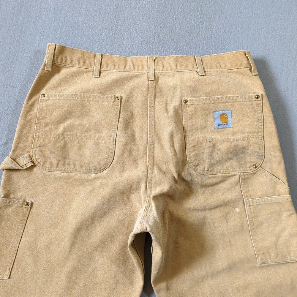 Carhartt Double Knee Logger Pants Tan Firm Canvas Workwear 38x31 Vintage Patina - Picture 7 of 12